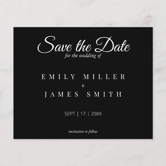 シンプル黒日付の予算を保存結婚する (正面)