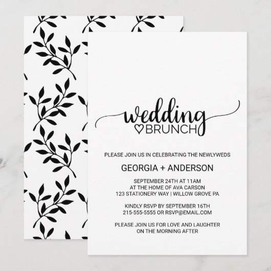 シンプル黒書道のブ結婚ランチ 招待状 (正面/裏面)