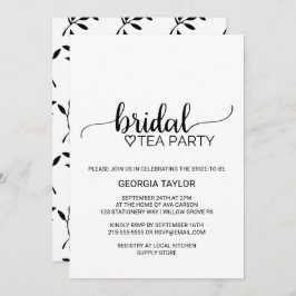 シンプル黒書道ブライダル茶パーティー 招待状
