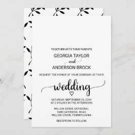 シンプル黒書道結婚の 招待状