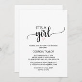 シンプル黒書道 |赤面ピンク女の子 招待状 (正面/裏面)