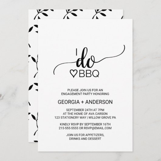 シンプル黒書道I Do BBQ 招待状 (正面/裏面)
