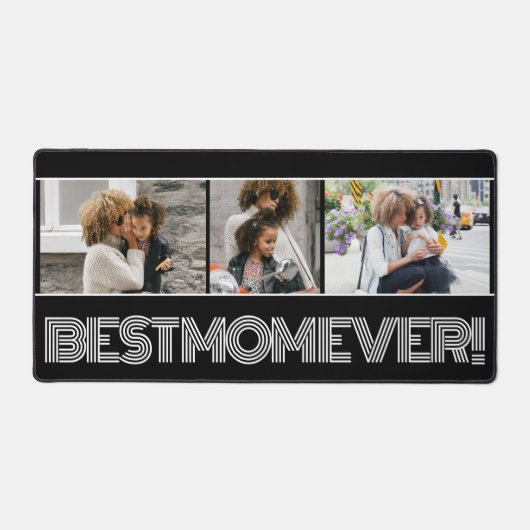 シンプル黒最高の母3枚コラージュカスタム デスクマット (正面)