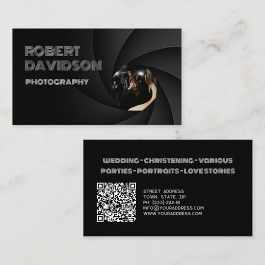 シンプル黒番レンズ焦点フォトグラファーのカード 名刺 (正面/裏面)