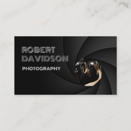 シンプル黒番レンズ焦点フォトグラファーのカード 名刺 (正面)