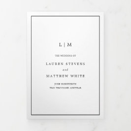シンプル黒白のモノグラ結婚ム 三つ折り招待状