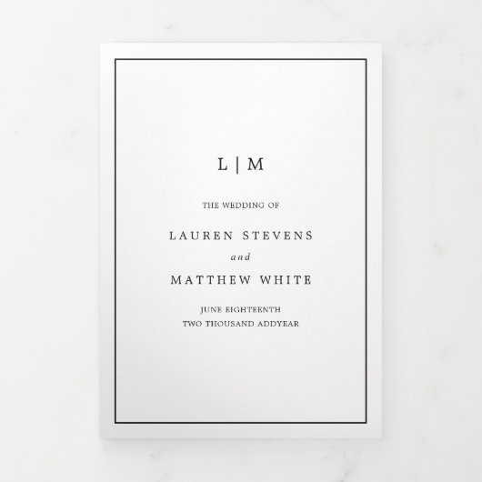 シンプル黒白のモノグラ結婚ム 三つ折り招待状 (カバー)