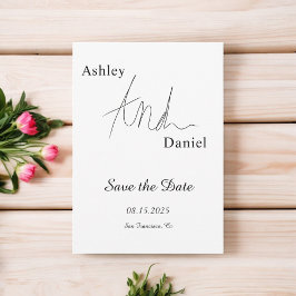 シンプル黒白の書道エレガントな結婚式 セーブザデート