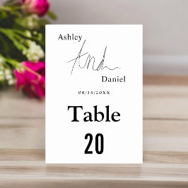 シンプル黒白の書道エレガントな結婚式 テーブルナンバー