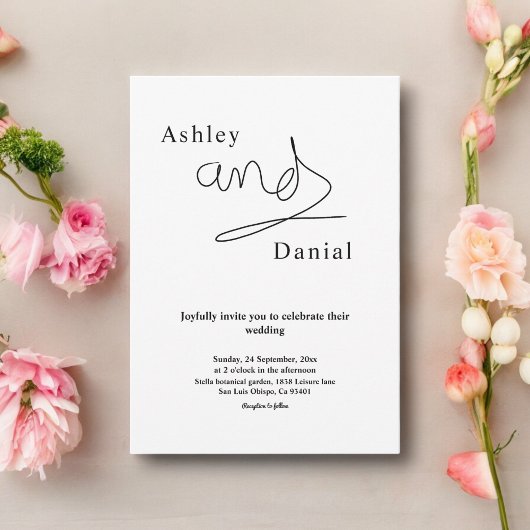 シンプル黒白の書道エレガントな結婚式 招待状