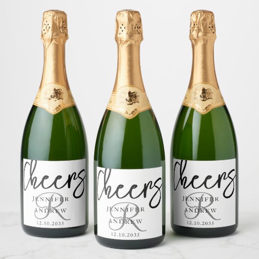 シンプル黒白の書道台本 スパークリングワインラベル (ボトル)