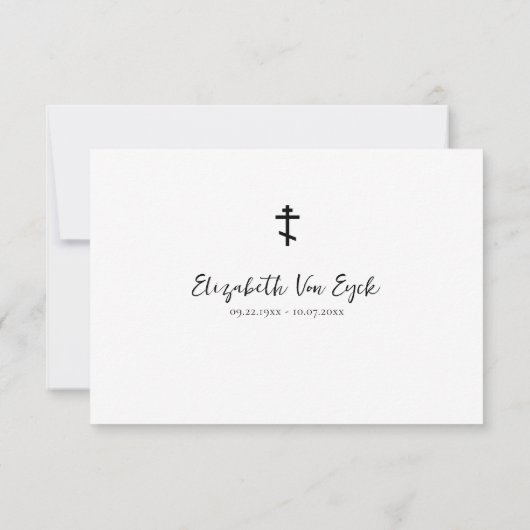 シンプル黒白の正教会キリスト教葬儀 サンキューカード (裏面)