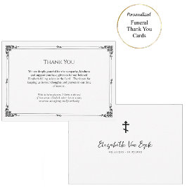シンプル黒白の正教会キリスト教葬儀 サンキューカード