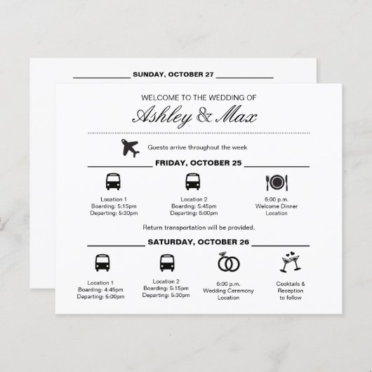 シンプル黒白の結婚週末の日程 (正面/裏面)