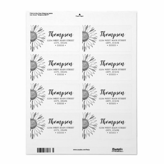 シンプル黒白ひまわり返しラベル ラベル (フルシート)