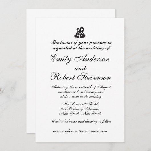 シンプル黒白エレガントなウェディング招待状 (正面/裏面)