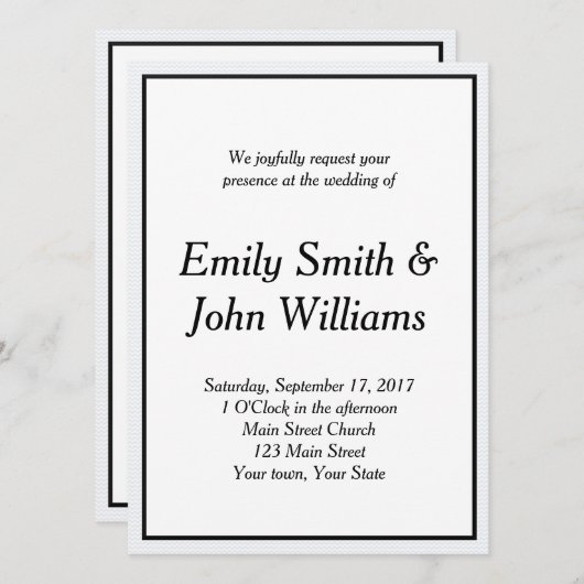 シンプル黒白エレガントなウェディング招待状 招待状 (正面/裏面)