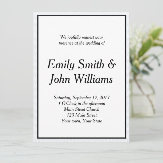 シンプル黒白エレガントなウェディング招待状 招待状 (スタンド正面)