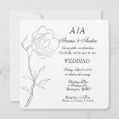 シンプル黒白ジャスミン茎 招待状 (正面)