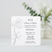 シンプル黒白ジャスミン茎 招待状 (スタンド正面)