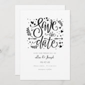 シンプル黒白スクリプ素朴ト日付の保存 招待状 (正面/裏面)