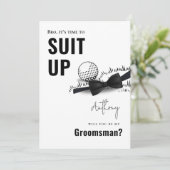 シンプル黒白タキシードのスーツをアップゴルフ場 招待状 (スタンド正面)