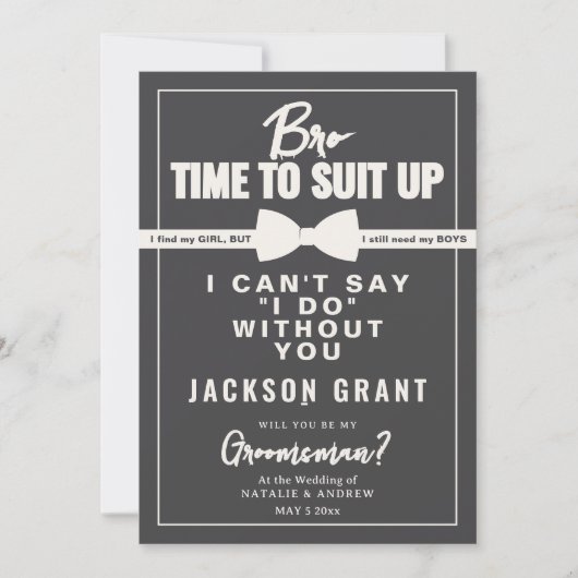 シンプル黒白タキシードのスーツを着たグロムスマン 招待状 (正面)