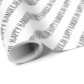 シンプル黒白ハッピーハヌッカースクリプト ラッピングペーパー (ロールコーナー)