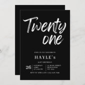 シンプル黒白ブモダンラシ21歳 招待状 (正面/裏面)