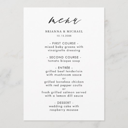 シンプル黒白モダン書結婚の私 メニュー (正面)