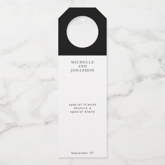 シンプル黒白モダン書結婚の ボトルネックタグ (正面)