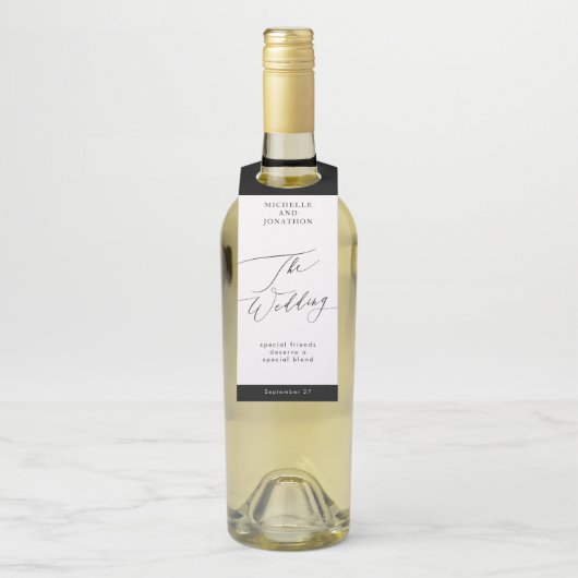 シンプル黒白モダン書結婚の ボトルネックタグ (ボトル)