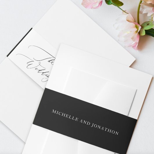 シンプル黒白モダン書結婚類 招待状ベリーバンド