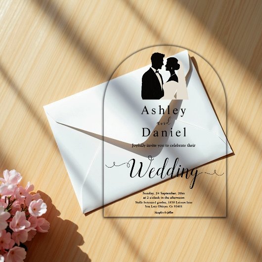 シンプル黒白ロマンチックなエレガントな結婚式 アクリル招待状