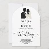 シンプル黒白ロマンチックなエレガントな結婚式 招待状 (正面)