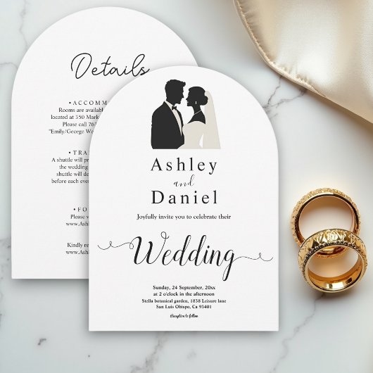 シンプル黒白ロマンチックなエレガントな結婚式 招待状