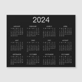 シンプル黒白2024年カレンダー磁石 (正面)
