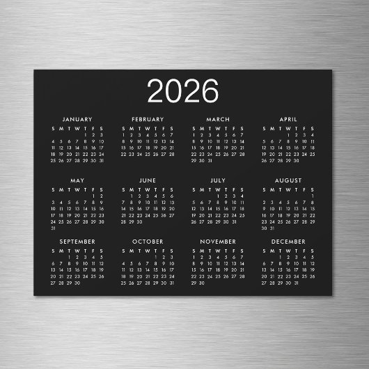 シンプル黒白2024年カレンダー磁石