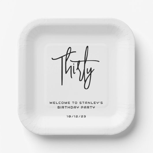 シンプル黒白30歳の誕生日パーティー ペーパープレート (正面)