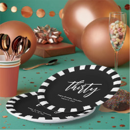 シンプル黒白30歳の誕生日パーティー ペーパープレート