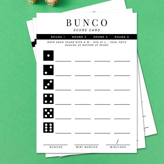 シンプル黒白4ラウンドBuncoスコアカード 招待状