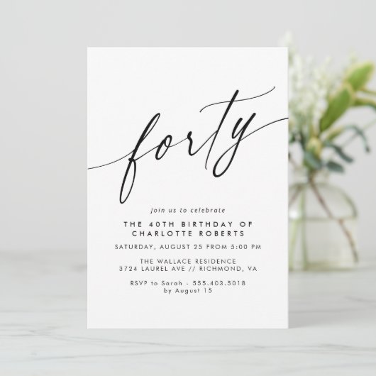 シンプル黒白40歳モダンミニマルの誕生日 招待状 (スタンド正面)