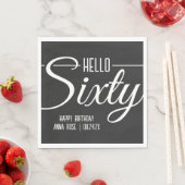 シンプル黒白Hello60誕生日 スタンダードランチョンナプキン (インサイチュ)