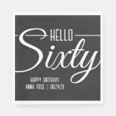 シンプル黒白Hello60誕生日 スタンダードランチョンナプキン (正面)
