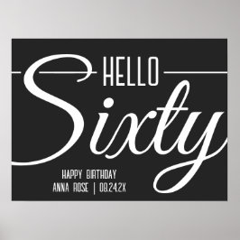 シンプル黒白Hello60誕生日 ポスター