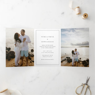 シンプル黒白QRコードエレガントな結婚式 三つ折り招待状