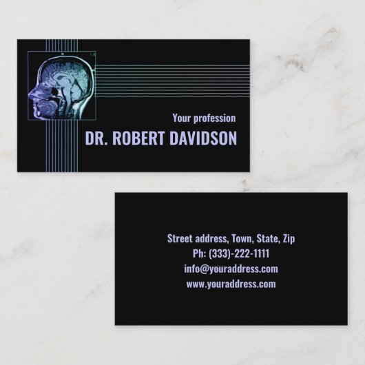シンプル黒神経科医X線頭部名刺 名刺 (正面/裏面)