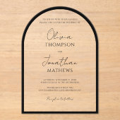 シンプル黒縁どScript結婚 Arch アクリル招待状 (正面)