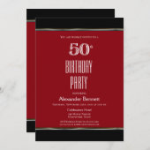シンプル黒赤50歳の誕生日パーティー 招待状 (正面/裏面)