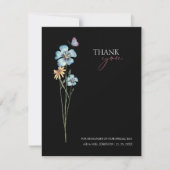 シンプル黒野カラフル花フローラ結婚ズ サンキューカード (正面)
